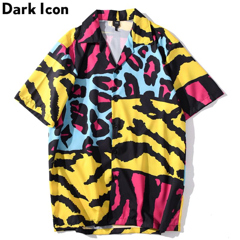 Leopard Printed Beach Tropical Shirts Turn-down Collar Street Hip Hop Shirts Short Sleeve Shirts For Men