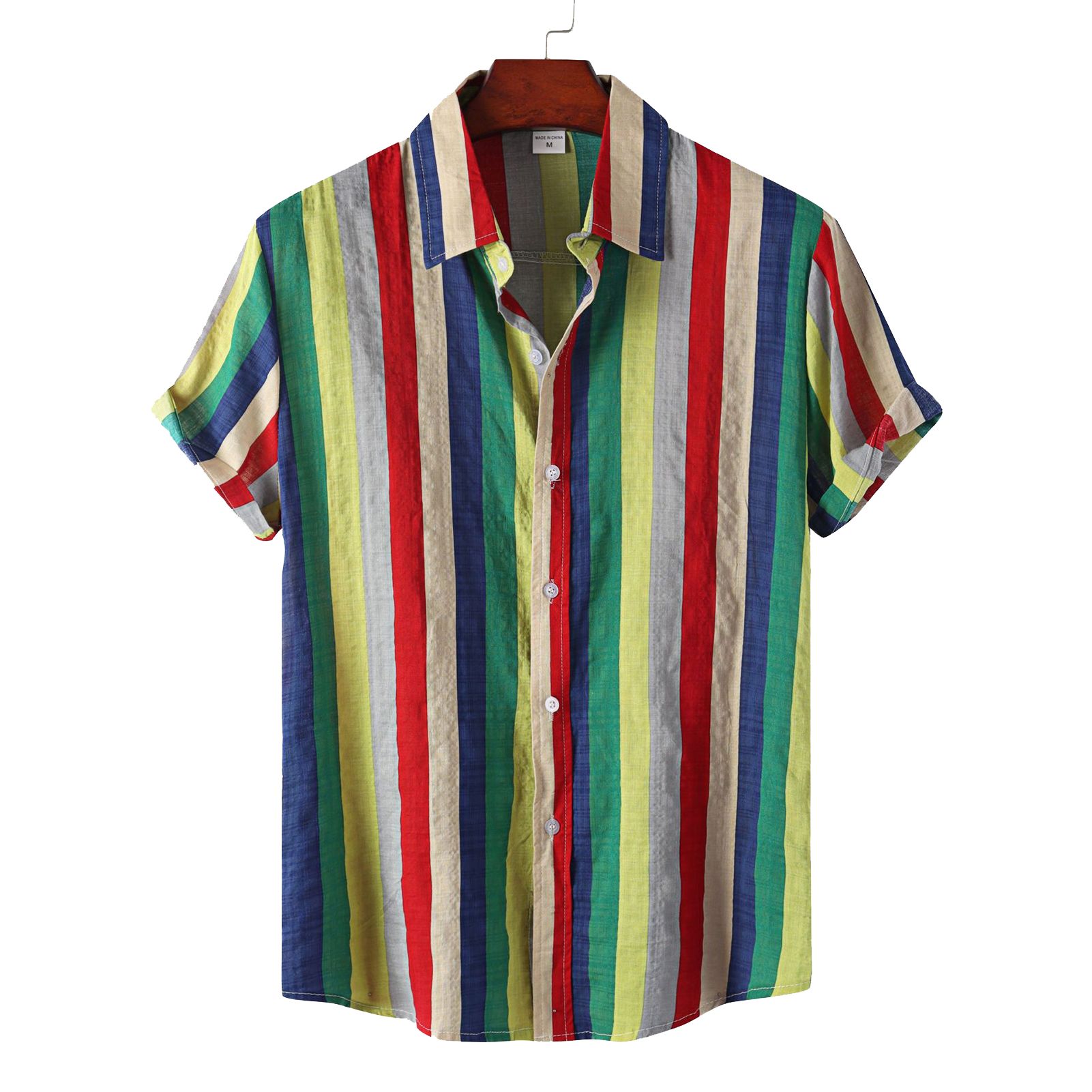Summer Shirt Stripe Print Lapel Contrast Color Summer Top