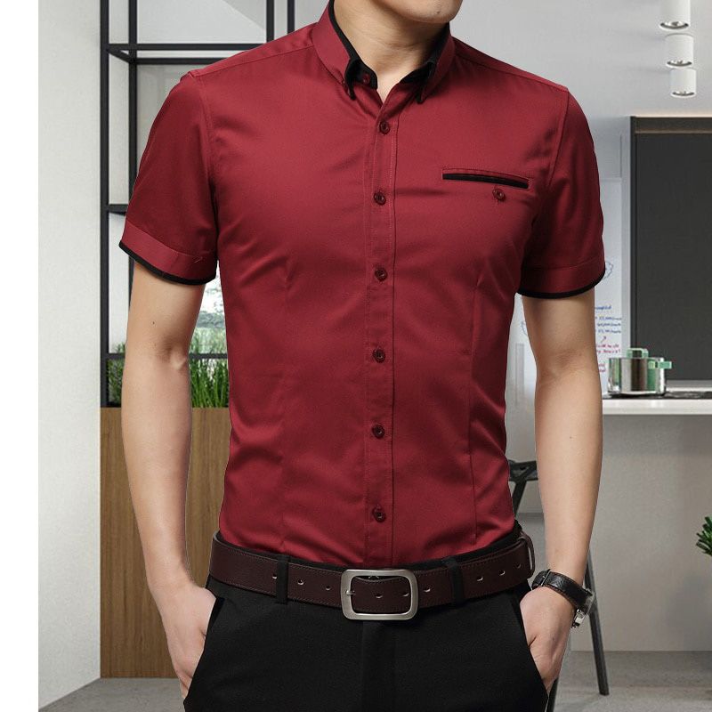 2019  Brand Men's Summer Business Shirt Short Sleeves Turn-down Collar Tuxedo Shirt Shirt Men Shirts Big Size 5XL