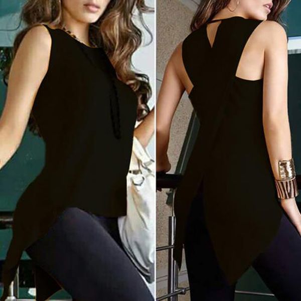Hot apparel Tank Tops Summer Women Back Cross Irregular Solid Color Sleeveless Yellow Slim Tank Top Vest