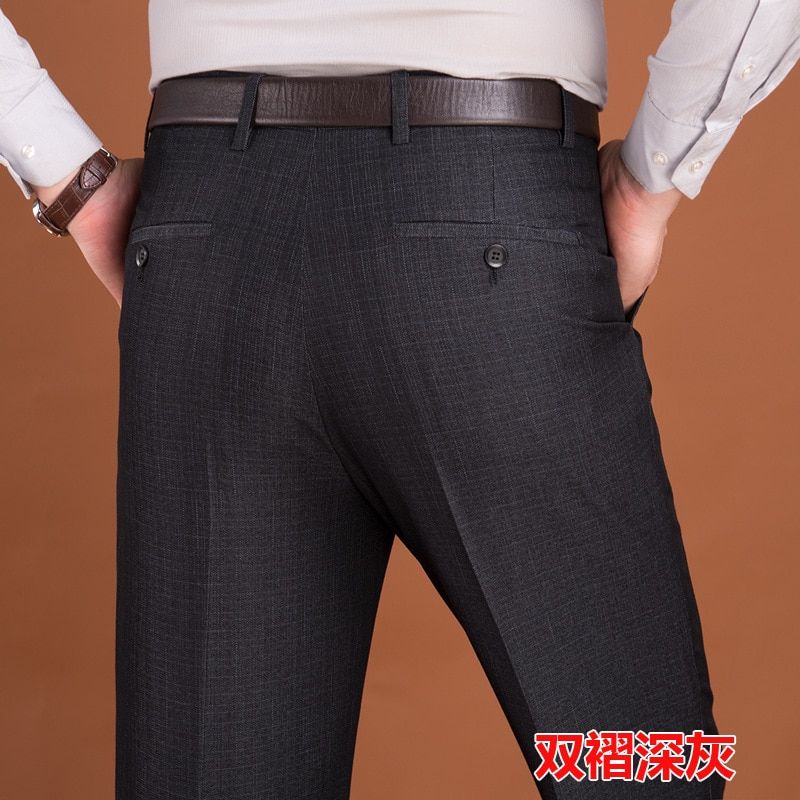 Autumn Winter thick Double pleated dress trousers Men high waist loose business casual suit trousers middle-aged mens suit pants