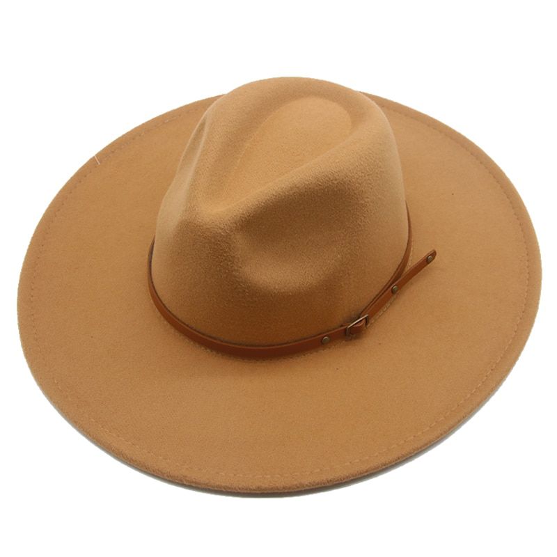 Women Hats Winter Big Brim 9.5cm Band Belt Fedora Hats Khaki Black White Outdoor Jazz PanaMen Winter Hats SombrDe Mujer