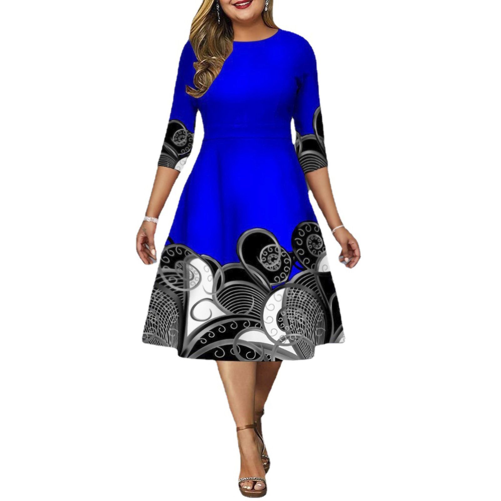 Dress Three Quarter Sleeve A-Line Slim Dress