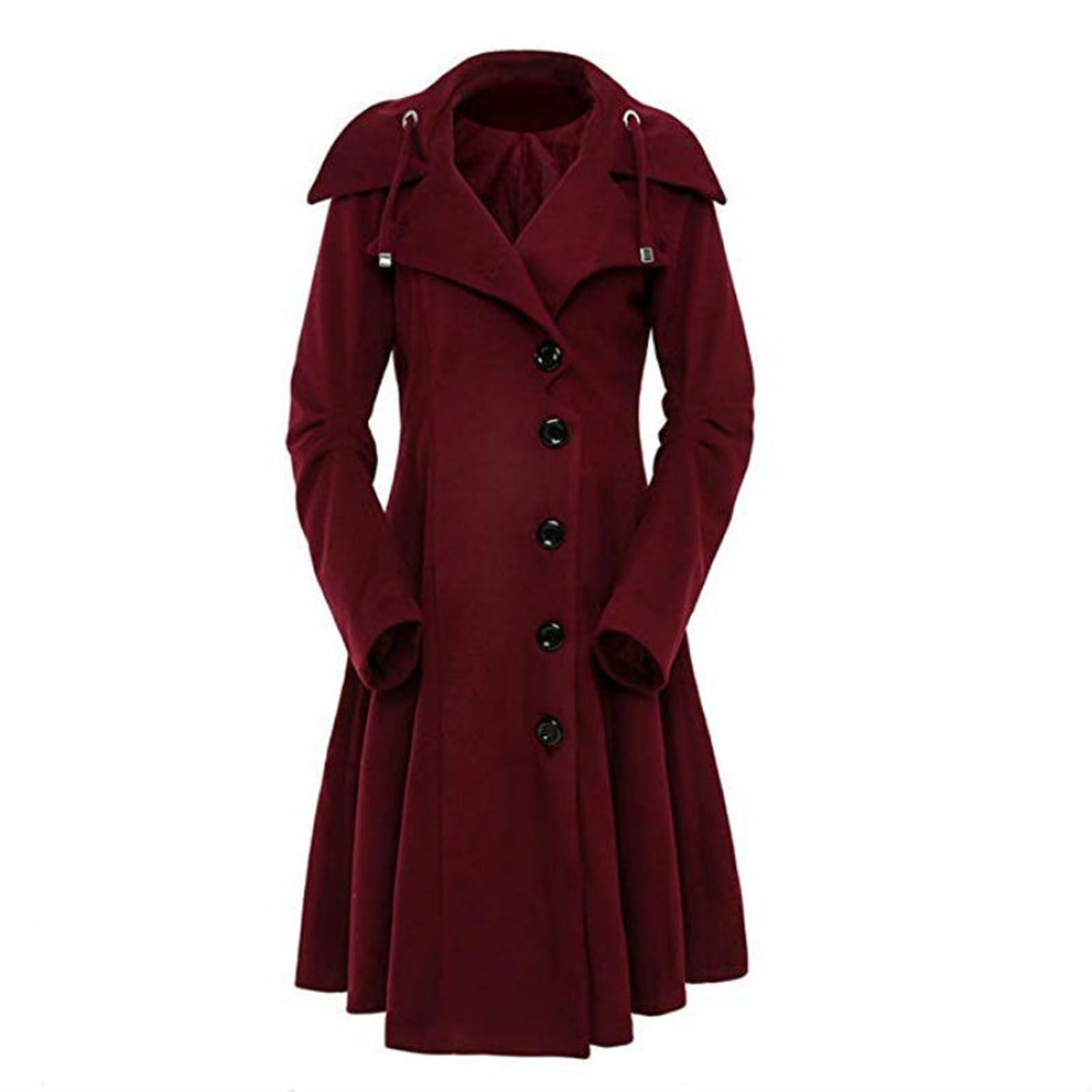Woolen Coat Single Breasted Solid Color Asymmetric Pleated Hem Windbreaker Coat