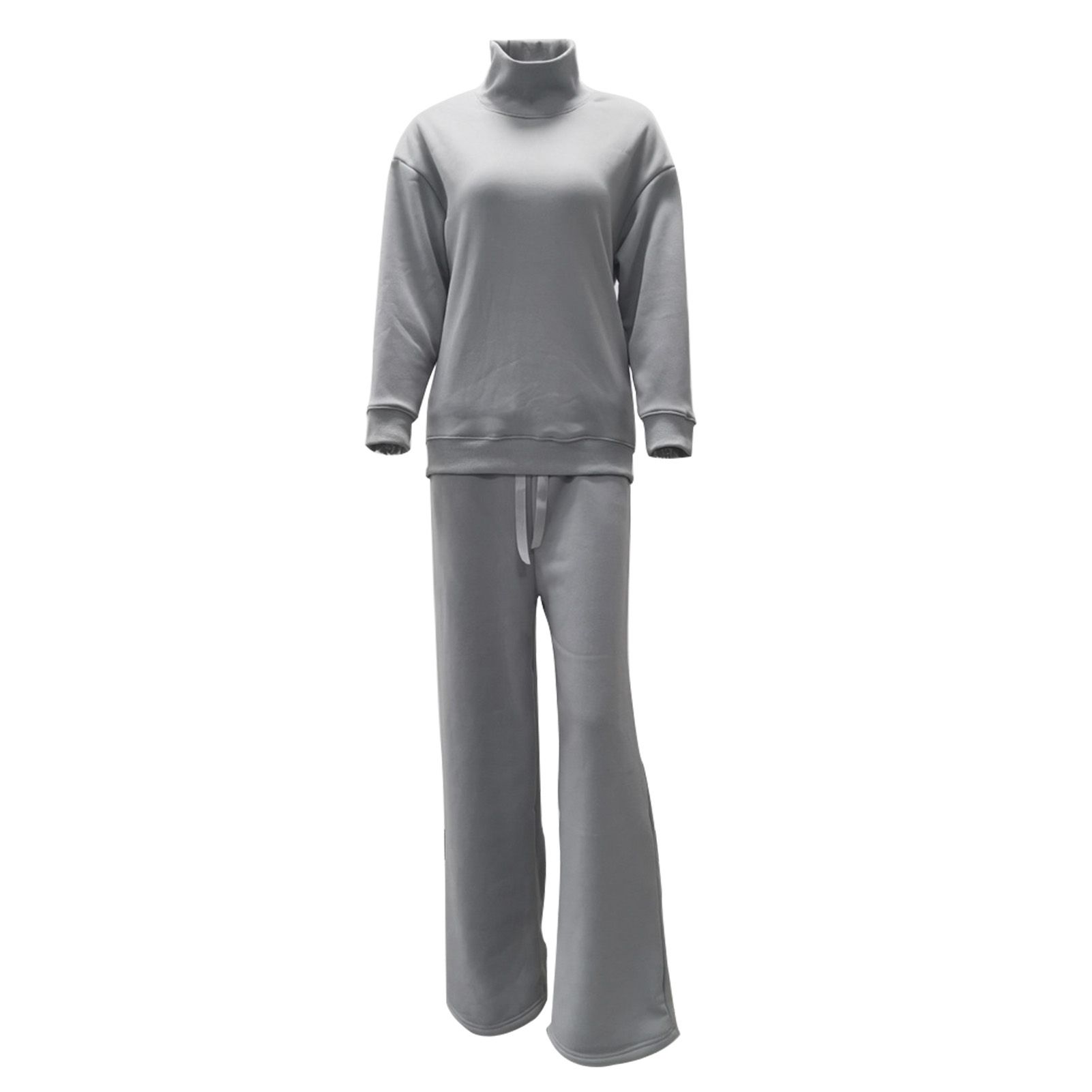 Women Outfit Turtleneck Pure Color Warm Sweatshirt Sweatpants