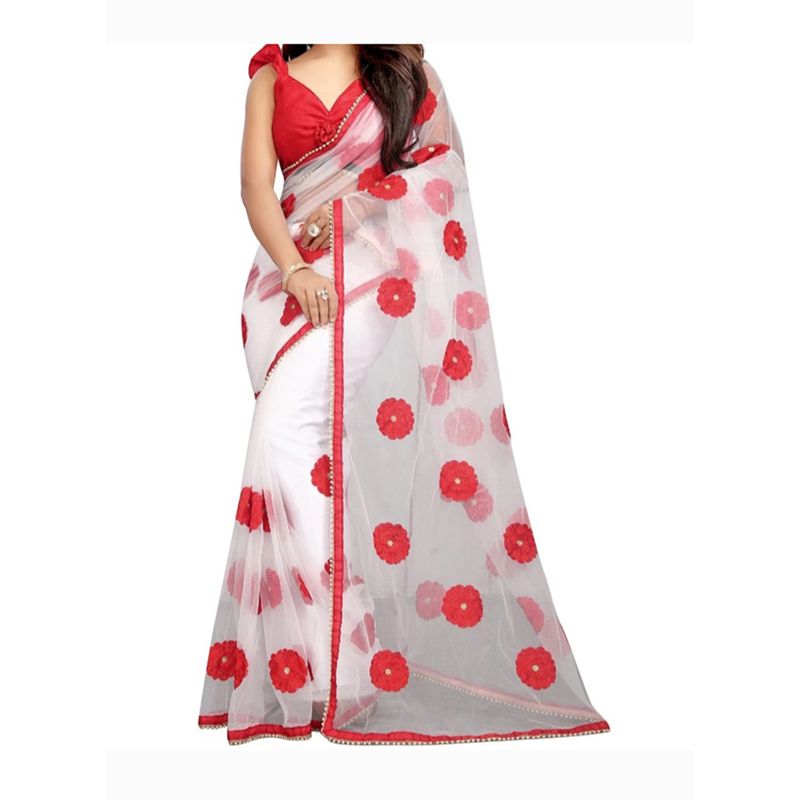 Boishak Special White Color 12 Hand Half Silk Saree For Women - Sari - Sari