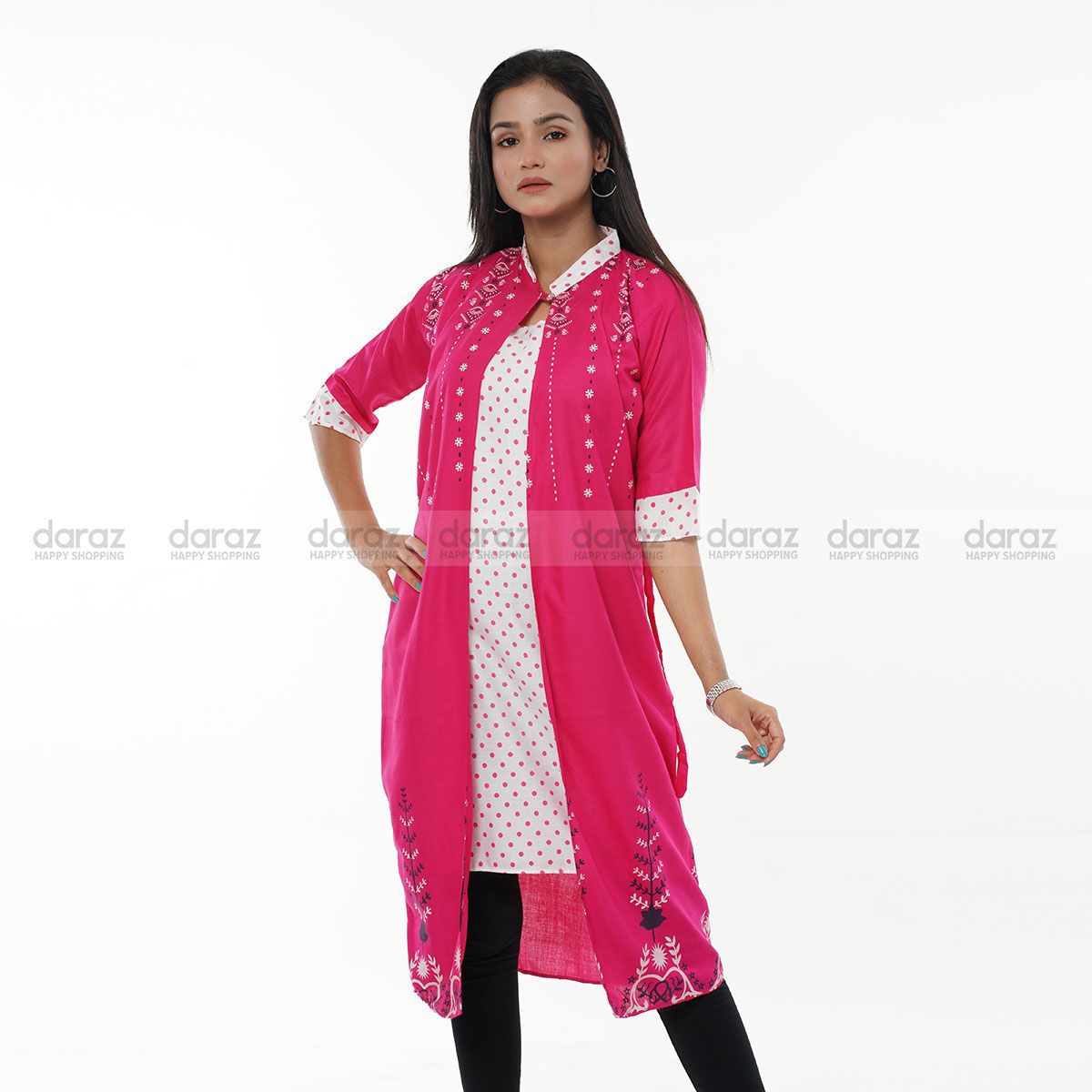 Readymade Stylish Fashionable Koti Hot Kurti For Girls Long Pure Soft Linen (1 Pcs) ShadaMon Shop K-300 - Kurti For Girls