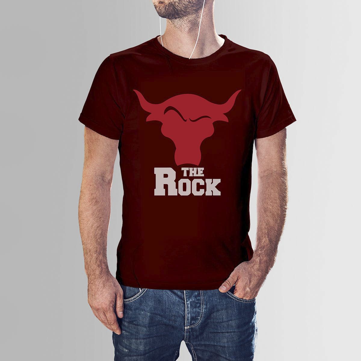 Maroon Cotton WWE The Rock HNH  T-shirt For Men