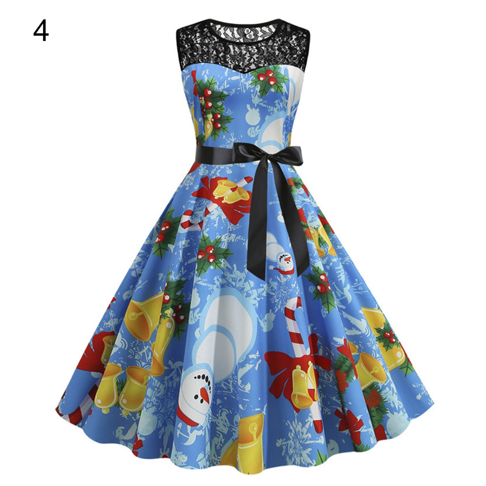 Dress Santa Claus Print Zipper Large Hem Dress