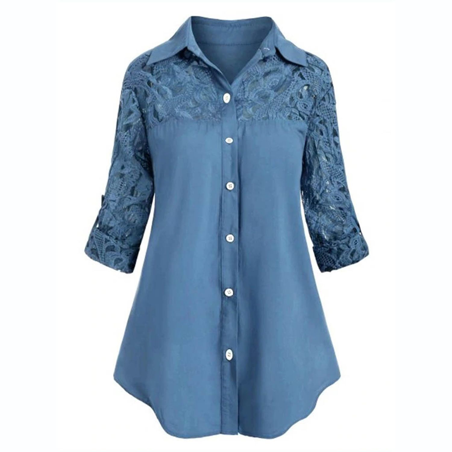 Ladies Blouse Turn-down Collar Women Pure Color Blouse