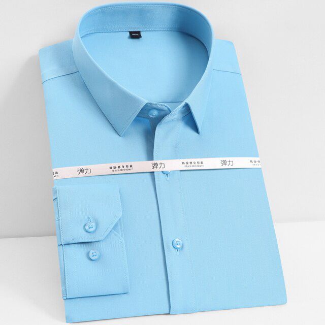 Men's Soft Stretchy Silky Aloe-fiber Dress Shirt Pocketless Formal Business Office Long Sleeve Standard-fit Easy-care Shirts