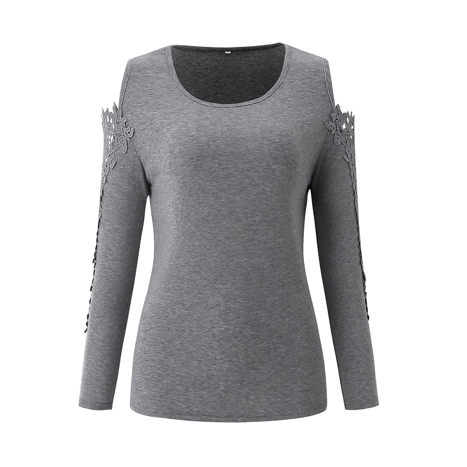 Women Top Long Sleeve Pure Color Patchwork Blouse