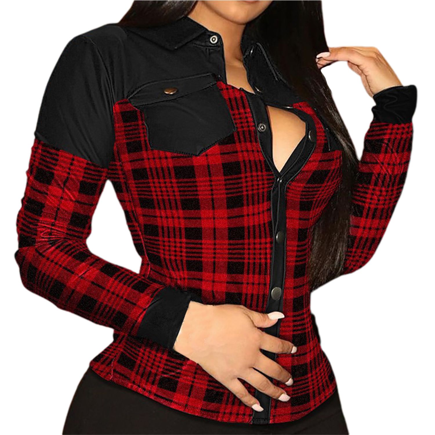 Women Shirt Lapel Cool Pure Color Shirt