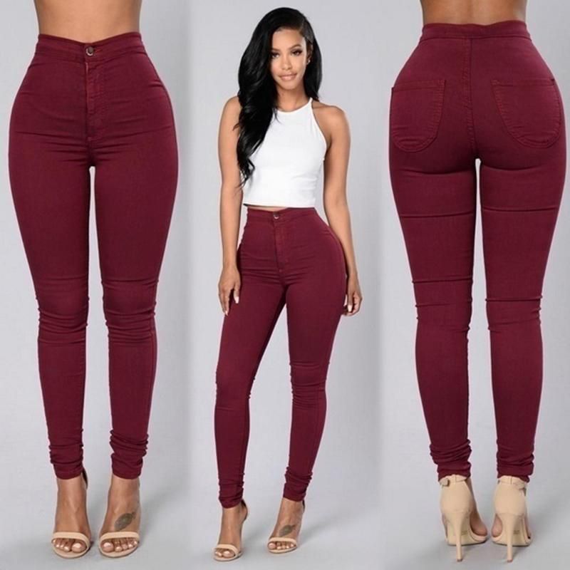 Women's Denim Skinny Pants High Waist Stretch Jeggings Slim Pencil Trousers