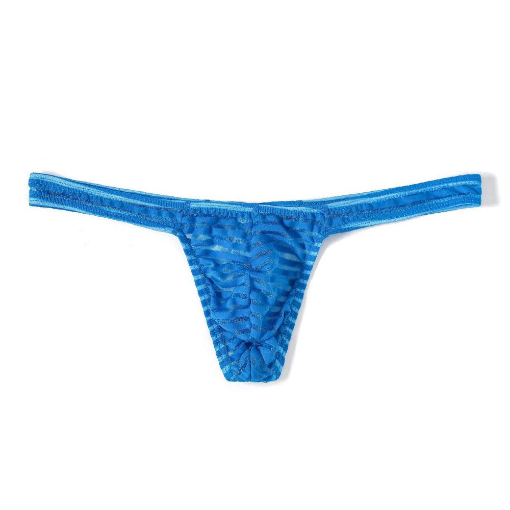 Men Fashion Sexy Transparent Briefs Thong Breathable Low Waist Striped Soft Breathable Silk Men's Hot Hips Up Undies