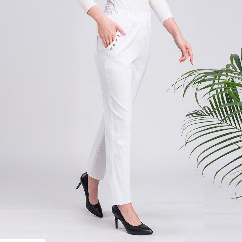 Summer Women Pants Lady Elastic Waist Loose Casual Pants Plus Size 4XL Pocket Thin Female Straight Trousers 2300