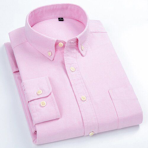 Men's Solid Oxford Full Sleeve Cotton Shirts Patch Single Front Pocket Standard-fit Button-Down Collar Work Casual Shirt