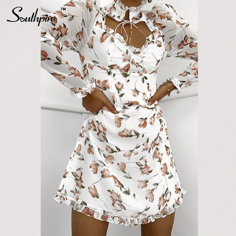 Southpire Lace Up V-Neck Day Mini Dress Women's Black Polka Dot Chiffon Party Dress Vintage Elegant Daily Clothes Female