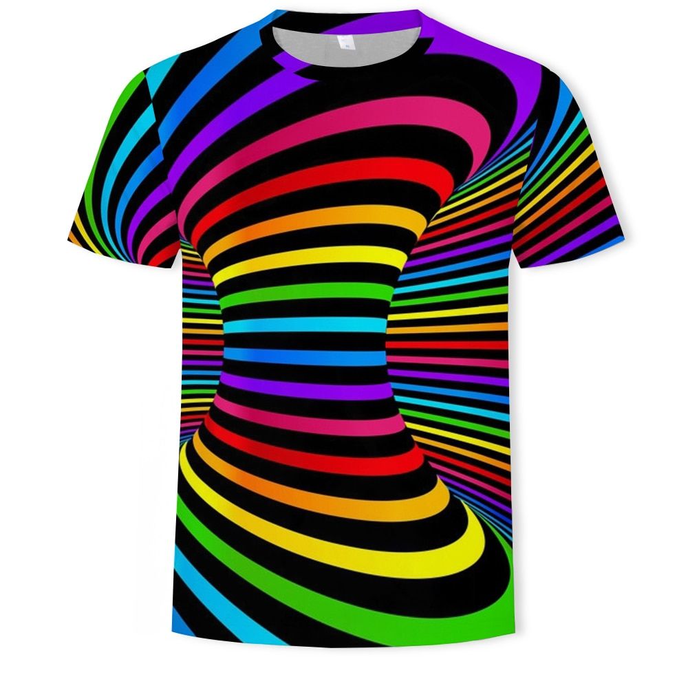Summer 3D three-dimensional strip printing men's T-shirt square children's clothing parent-child oversized T-shirt
