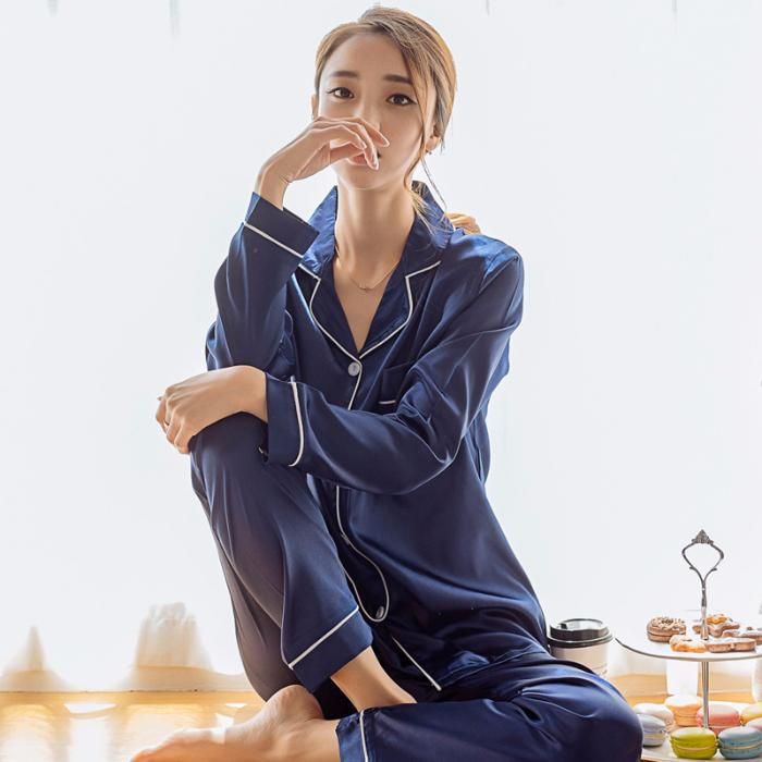 Pijamas Women Pajamas Pyjamas Set Silk Long Sleeve Lounge wear Sleep Tops Set Sleepwear Flannel Suit Autumn Clothes Night Gown