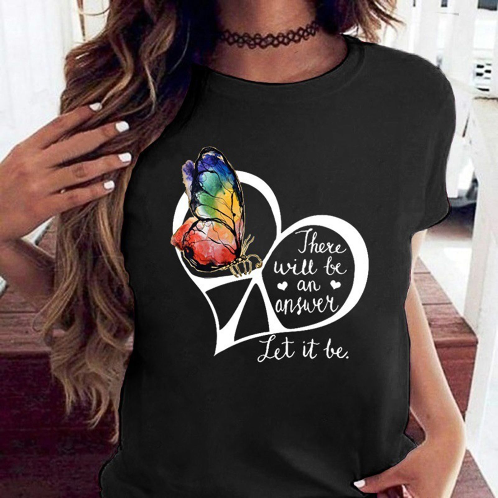 Women T-shirt Heart Pattern Pure Color Thin T-shirt