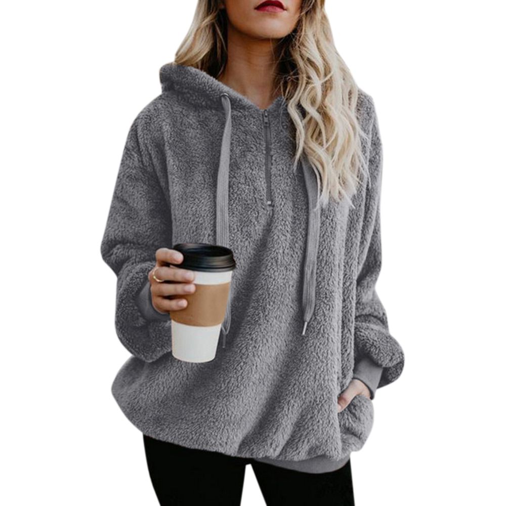 Women Long Hooded Tops Simple Solid Color Blouse Hoodie Warm Casual Outfit