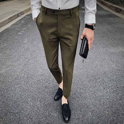 Summer High Quality British Style Business Casual Slim Men's Formal Pants Pure Color Wild Formal Office Ankle Pants 29-35