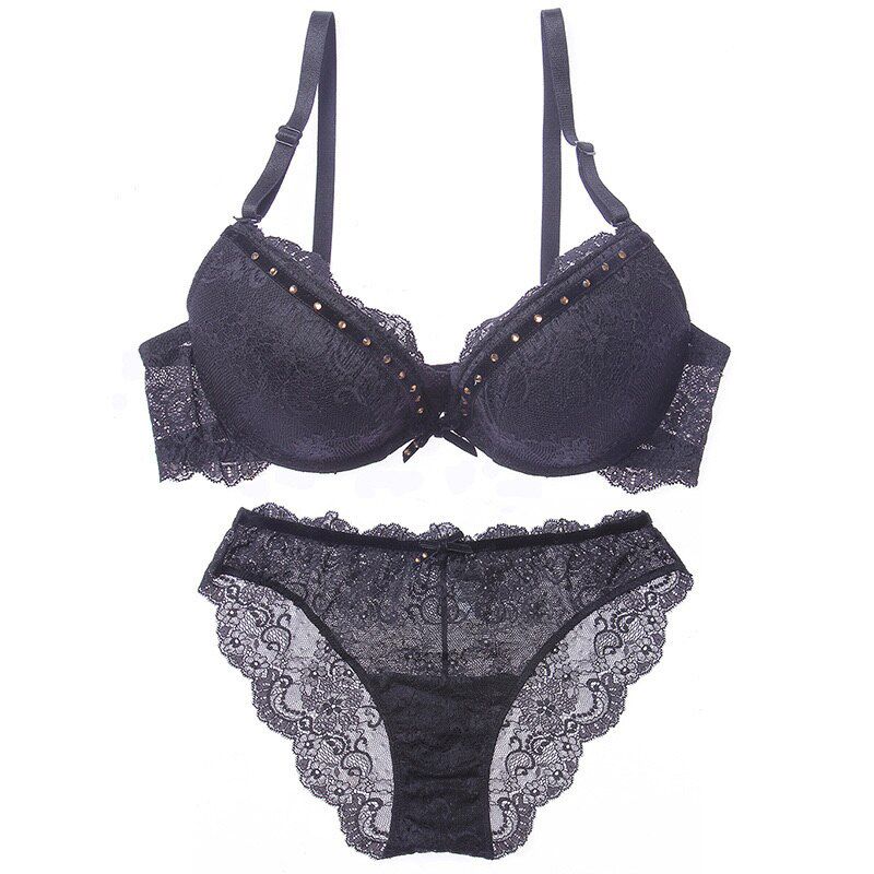 Lilymoda  Ladies Luxury Floral Lace Rhinestone Bra For Women Underwear Panties Push Up Brassiere Bra Brief Sets Lingerie