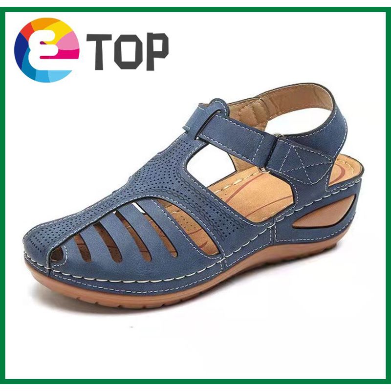 TOP Women Casual Sandals Wedge Shoes Beach Sandals Buckle Belt Shoes Leather Sandals Plus Size 35-43