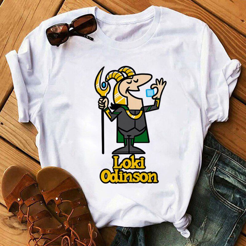 Kawaii Disney Marvel Super Hero Loki T Shirt Women Funny God of Mischief Loki Graphic Tees Unisex Tops Cartoon T-shirt Female