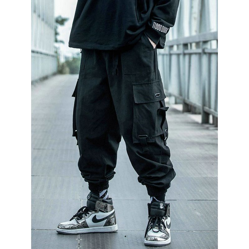 Black Cargo Pants Men Hip Hop Pants Mens Autumn Harem Pant Streetwear Harajuku Jogger Sweatpant Cotton Trousers Male Pants