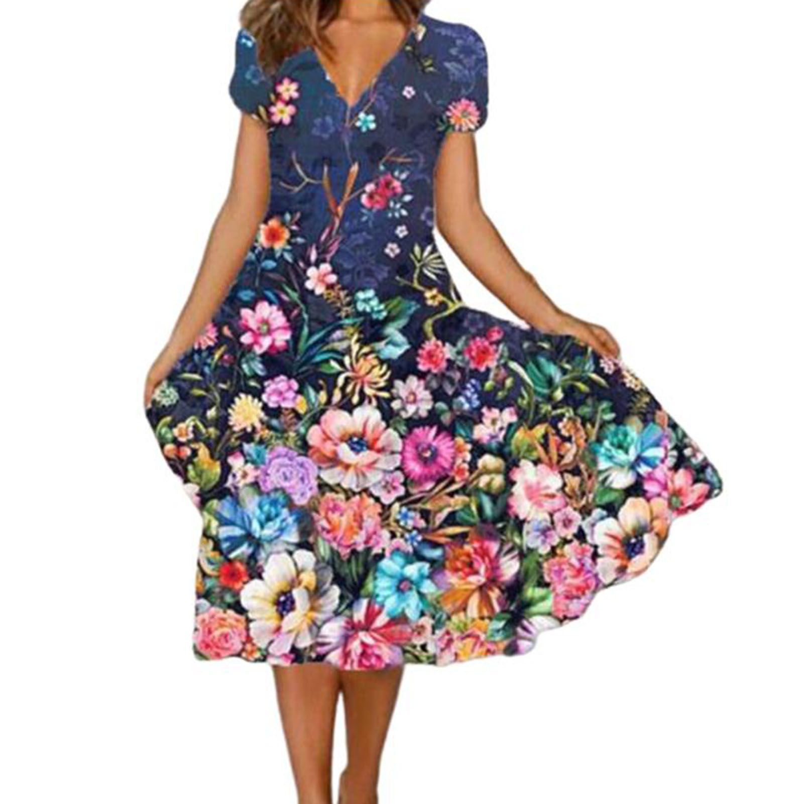 Elegant Dress Good Elastic Flower Pattern A-Linedi Dress
