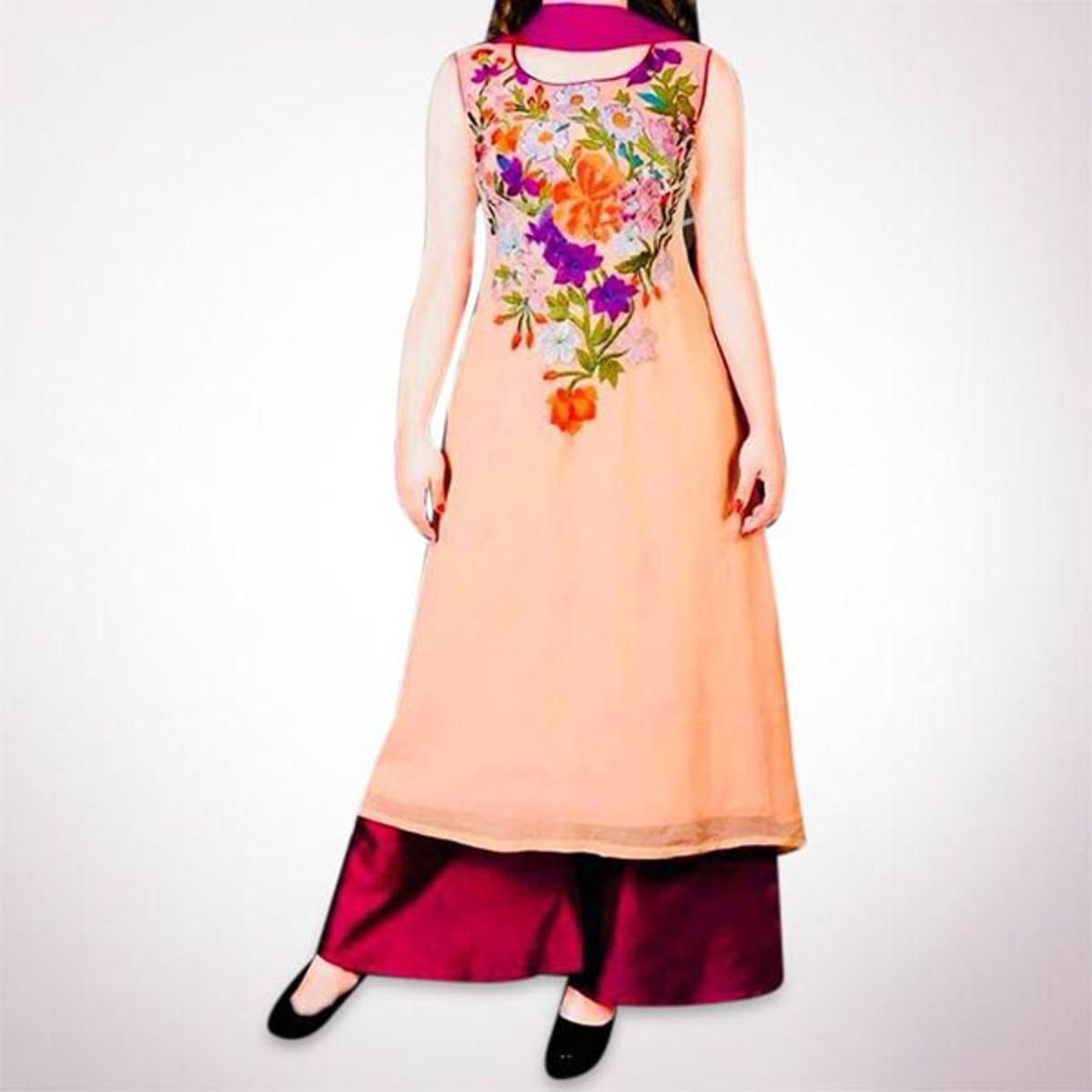 Unstitched Salmon Georgette Salwar Kameez For Women
