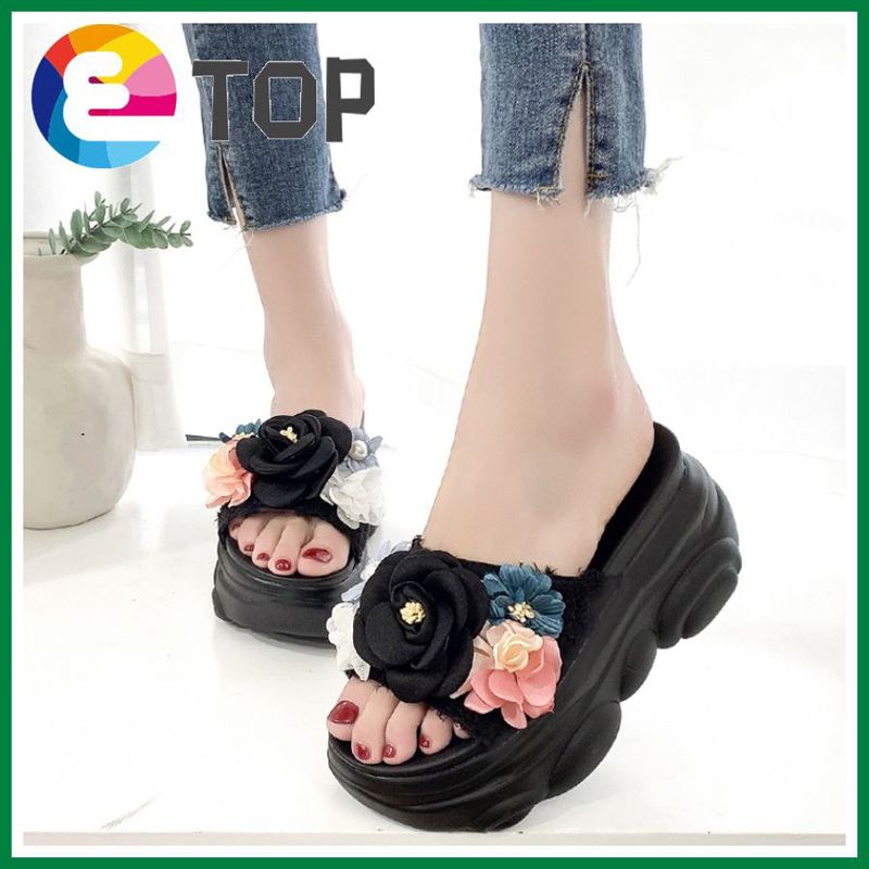 8.5cm/3.32 Inch Height New Fashion Platform Slippers Women Summer Open Toe Wedges High Heels Flip Flops