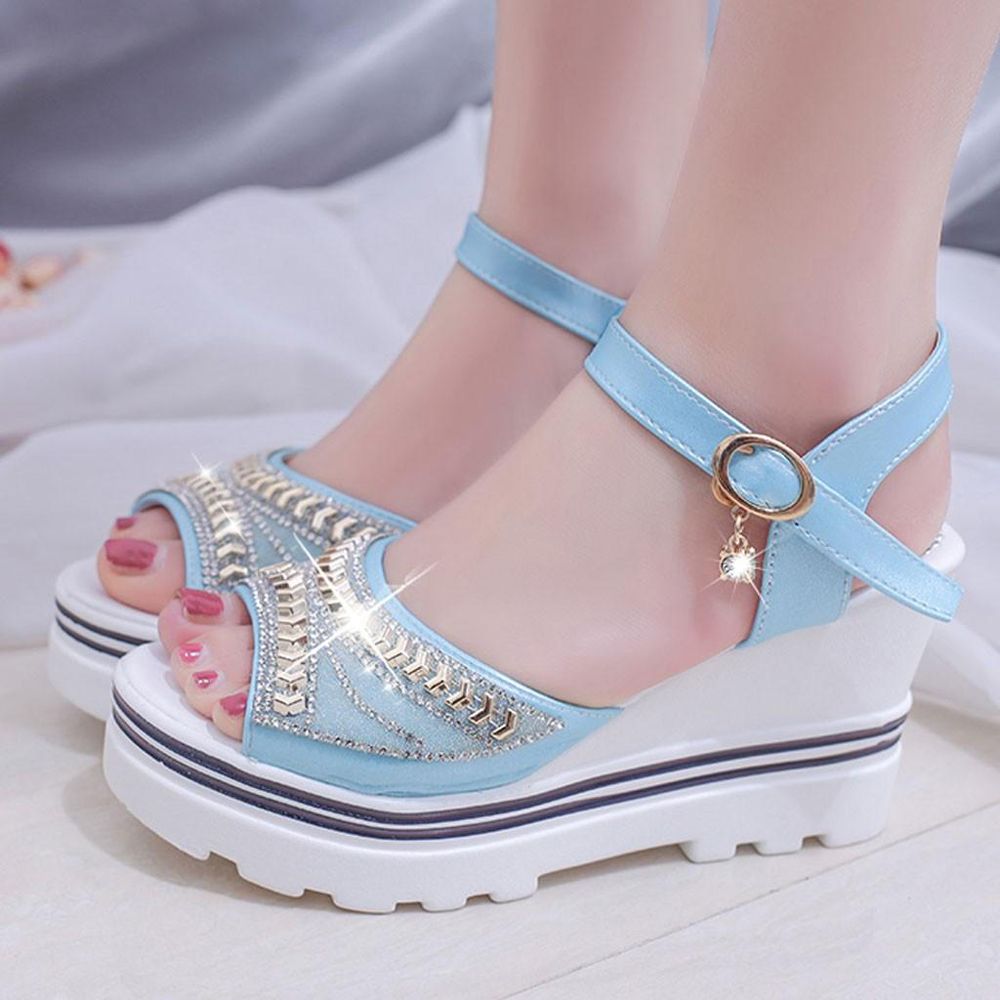 OIMG Fashion Women Summer Pumps Platform Sandal Roman Wedges Crystal Peep Toe Sandals