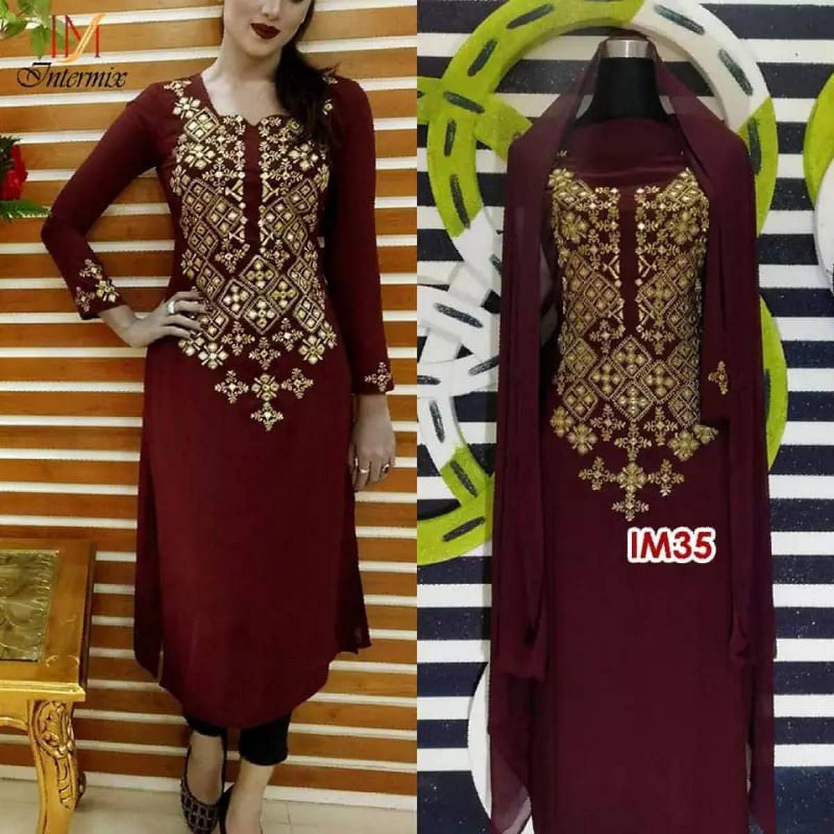 Indian Excellent Georgette Embroidery And Karchupi Comfortable Salwar Kameez For Women 3 Piece - 3 Pice Dress