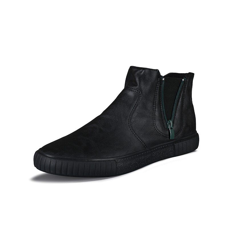 Mens Moccasins PU Leather Sneakers Fashion High-top with Zip Leisure Shoes Ankle Boots Men Hot Casual Footwear Comfortable