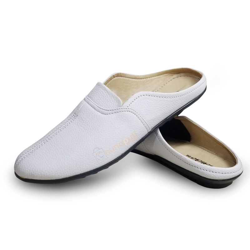 New Fashion Leather Stylish Special Sole half shoes Slippers - Black & White (  Loafer Half Shoe Casual Slip-on )
