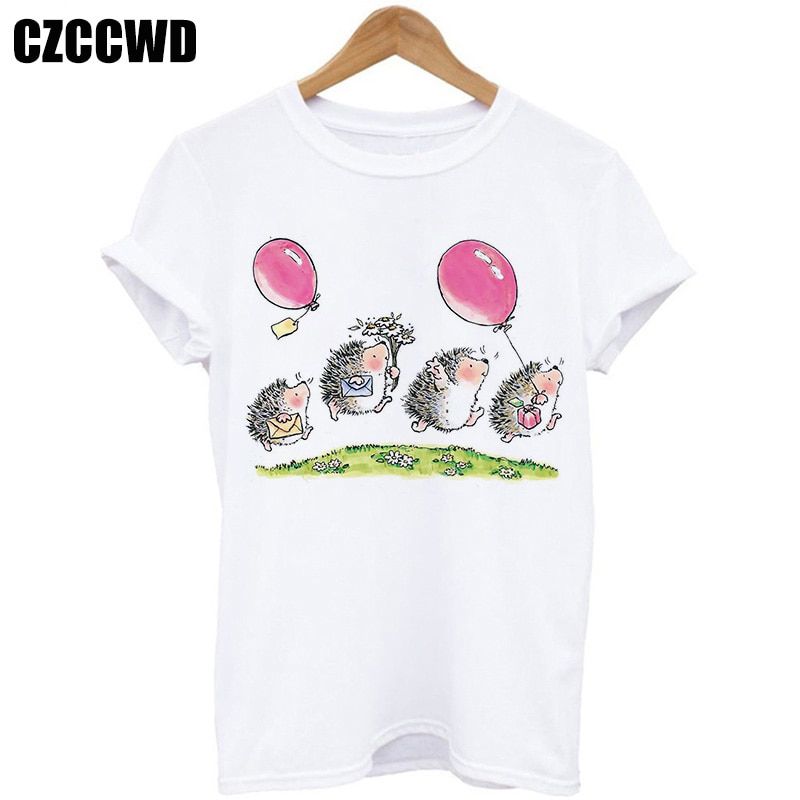 Hedgehog With Dandelion Woman T shirts Loose Spring 2021 New T-shirt Female Summer Tops Shirt Easy Matching Round Neck Tshirts