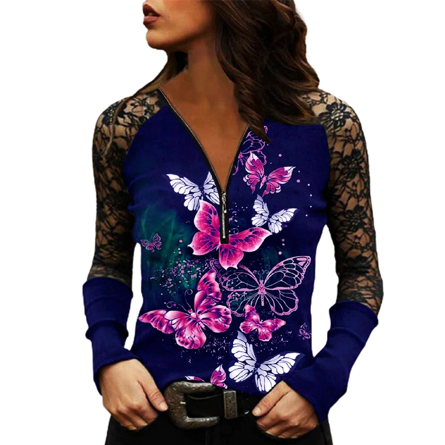 Spring Shirt Long Sleeve Wear-resistant Zip-up Neck Spring Blouse
