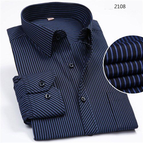 New 8xl Plus Size Large Men Long sleeve Non-Iron dress shirt  male social  striped shirts Easy Care oversized Shirt