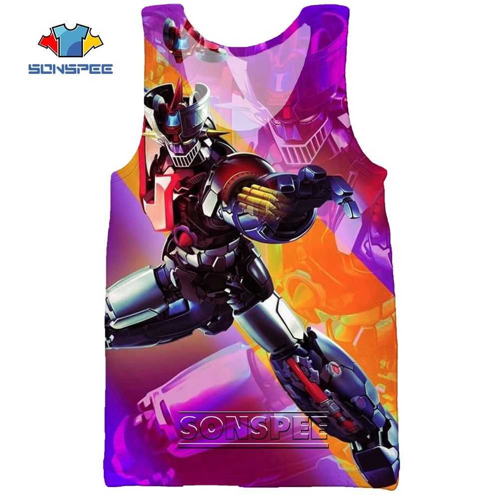 SONSPEE 3D Print Manga Mazinger Z Men's TaTops Casual Fitness Bodybuilding Sea Gym Muscle Men Sleeveless Vest Shirt Clothing