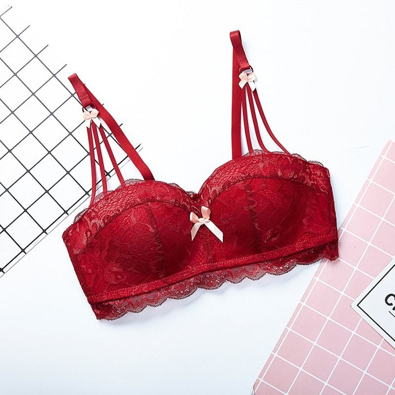 women bra  lace rimless bra Small chest half cup Butterfly-knotted underwear Comfortable and breathable lingerie femme