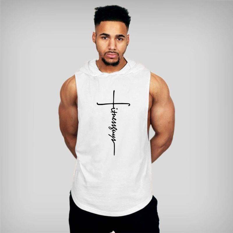 Muscle Fitness Guys Gym Clothing Mens Bodybuilding Hooded TaTop Men Cotton Sleeveless T Shirt Running Vest Workout Srtswear