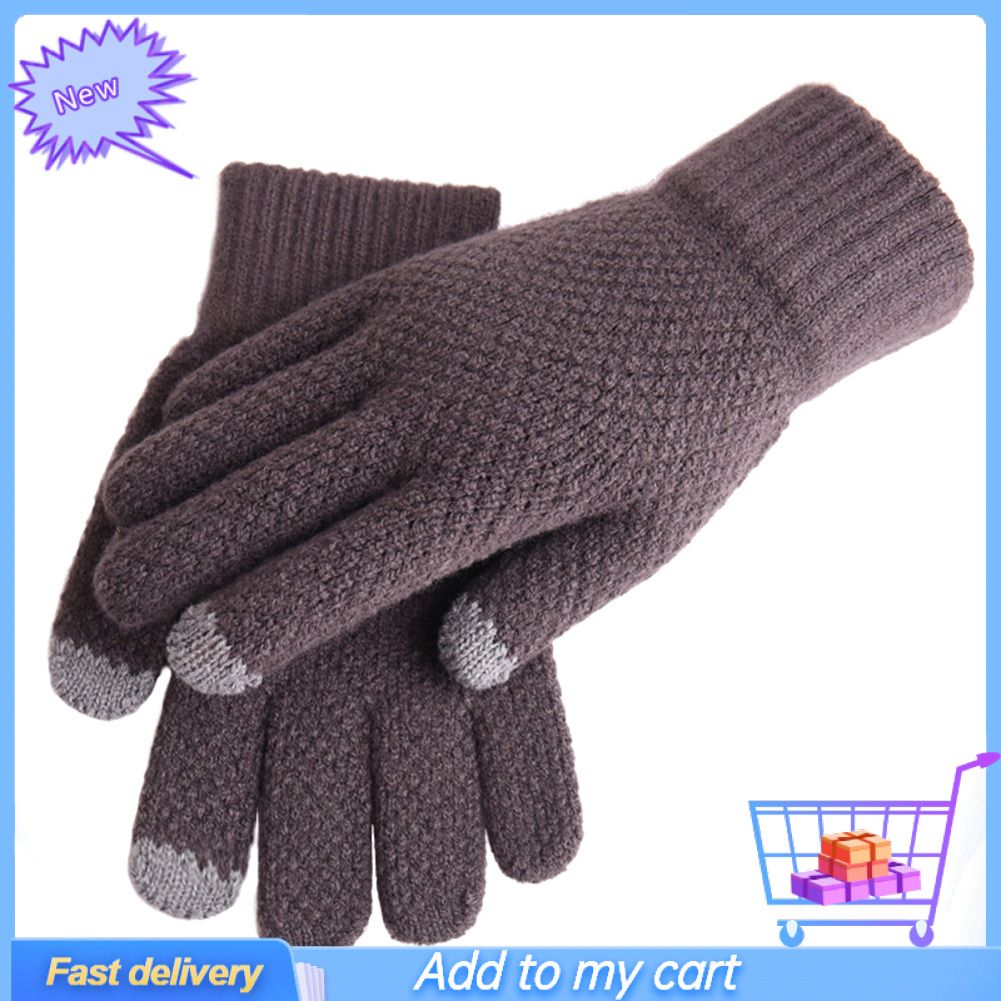 Men Thicken Winter Knitted Woolen Gloves Warm Full Finger Touch Screen Mittens