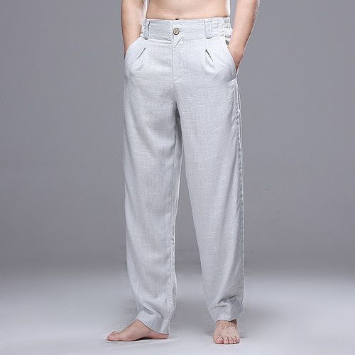 Summer New Black Cotton and Linen Trousers Men's Fashion Slacks White Gray Straight Leg Comfortable Breathable Pants 4xl