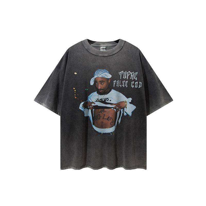 2021 Men Hop Rap 2pGraphic Print T Shirt Summer Casual Short Sleeve T-Shirts Tops Fashion Tshirts Streetwear Black Tee