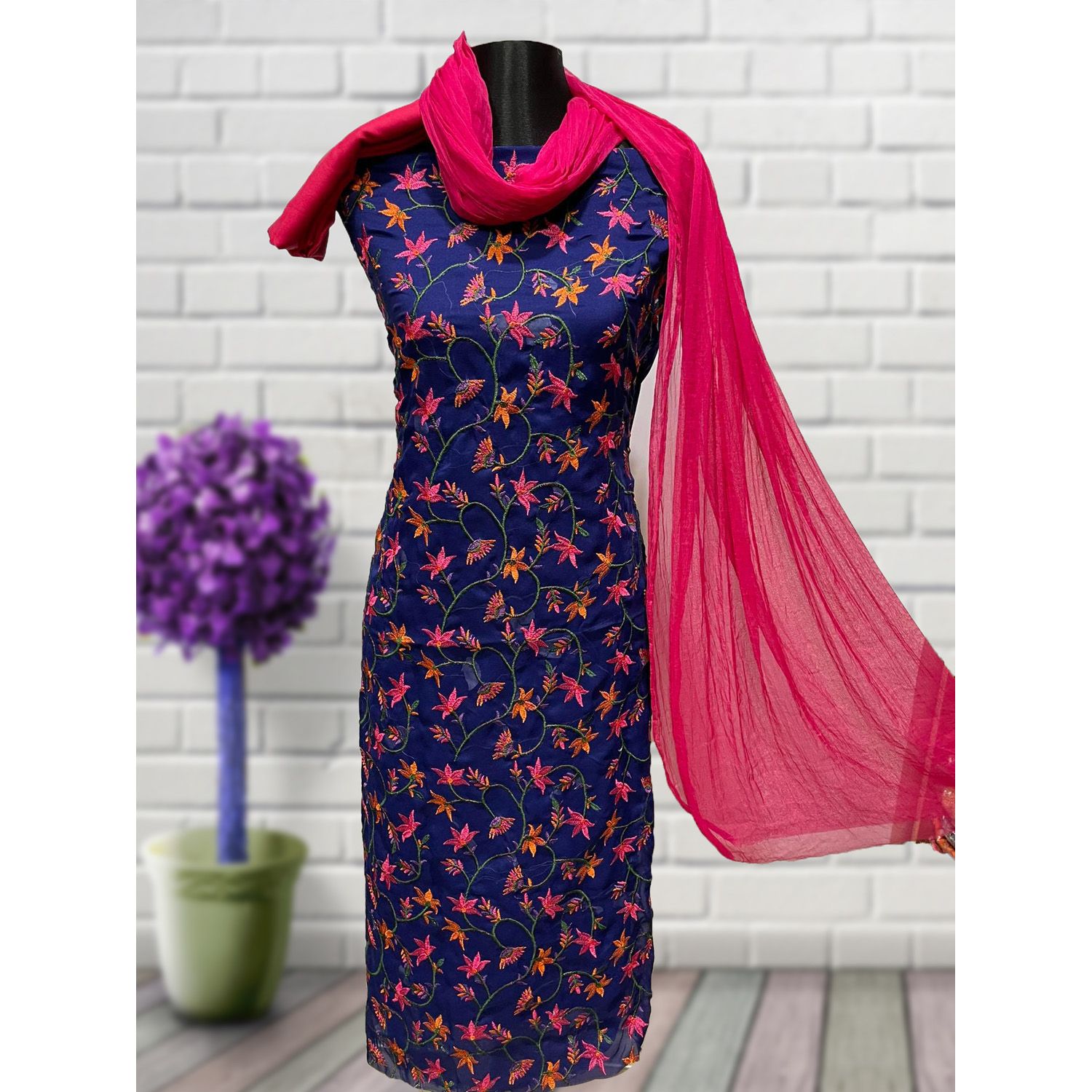 Three Piece Unstiched  Georgette Embroidery for Women-3 Piece