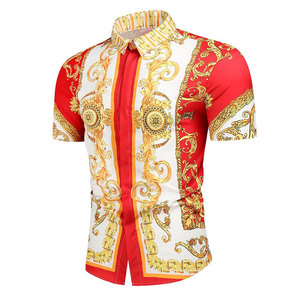 Luxury Royal Shirt Men Casual Slim Fit Short Sleeve Men Paisley Print Shirt Camisa Social Masculina Manga Longa Prom Party Shirt