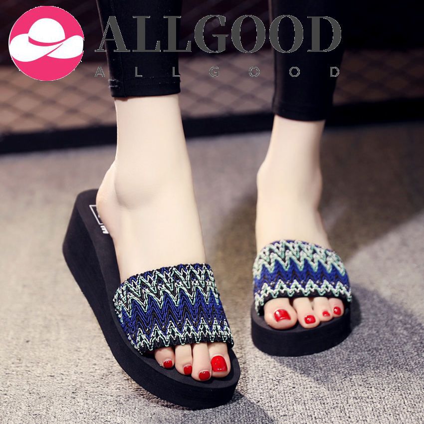 New Exhibition Summer Woman Shoes Beach Flip Flops High Heel Slippers Platform bath slippers Wedge Black Brand Ladies Shoes35-40